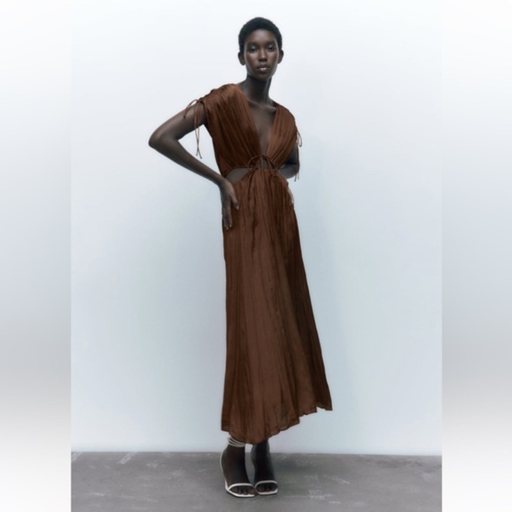 Zara brown satin maxi dress